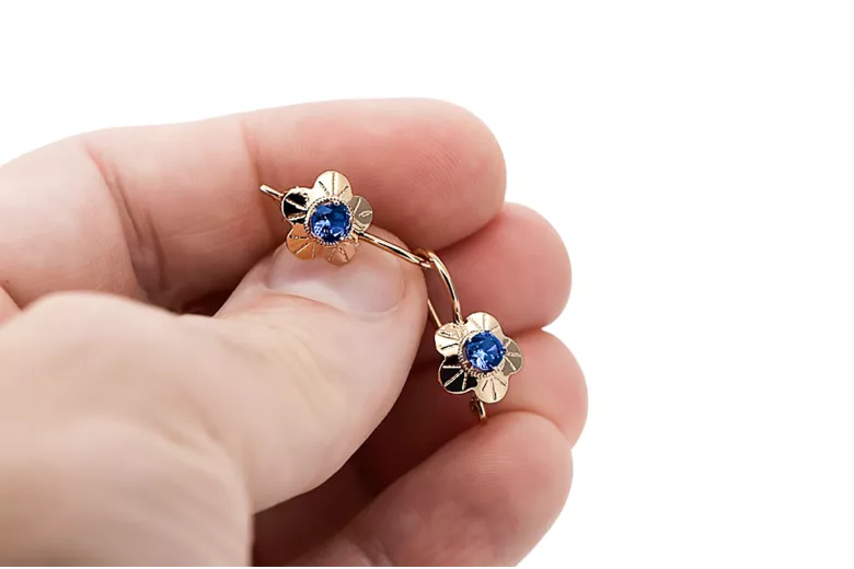 Earrings Vintage Jewlery Sapphire Original Vintage 14K Rose Gold vec028r